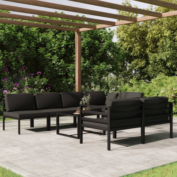 vidaXL 8 pcs conjunto lounge jardim com almofadões alumínio antracite