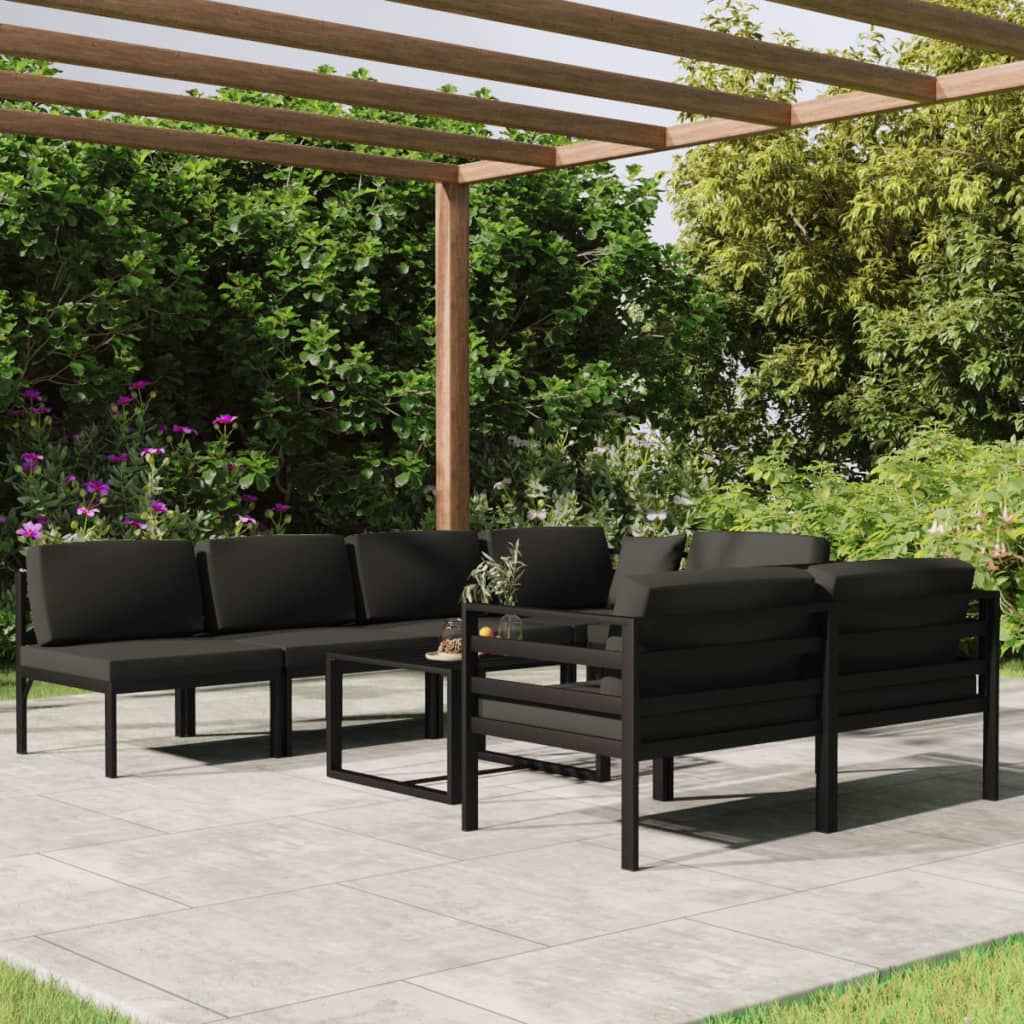 vidaXL 8 pcs conjunto lounge jardim com almofadões alumínio antracite