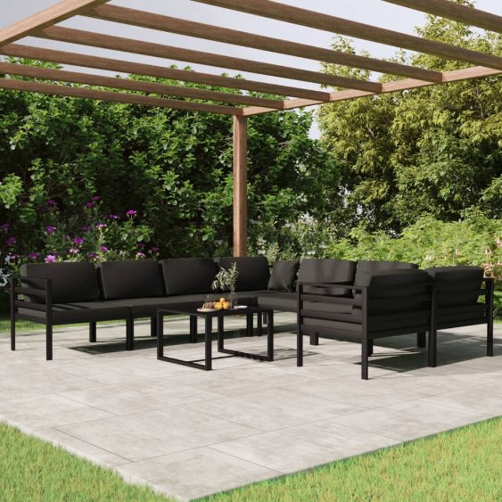 vidaXL 8 pcs conjunto lounge jardim com almofadões alumínio antracite