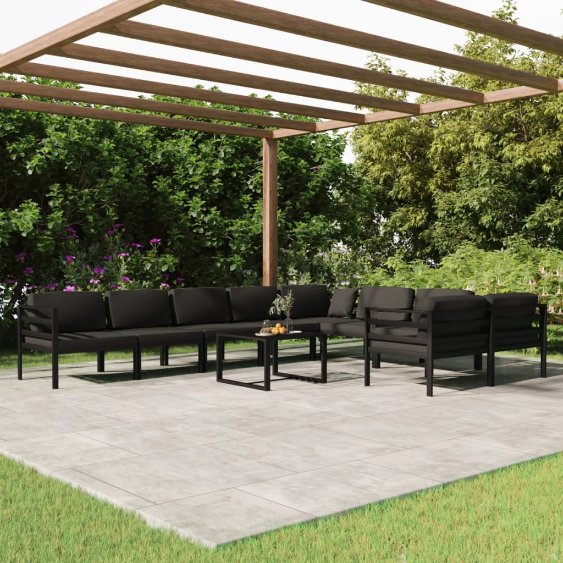 vidaXL 8 pcs conjunto lounge jardim com almofadões alumínio antracite