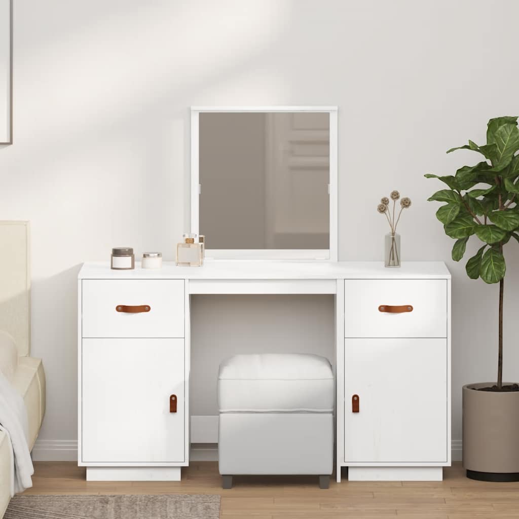 vidaXL Conjunto de toucador com espelho pinho maciço branco
