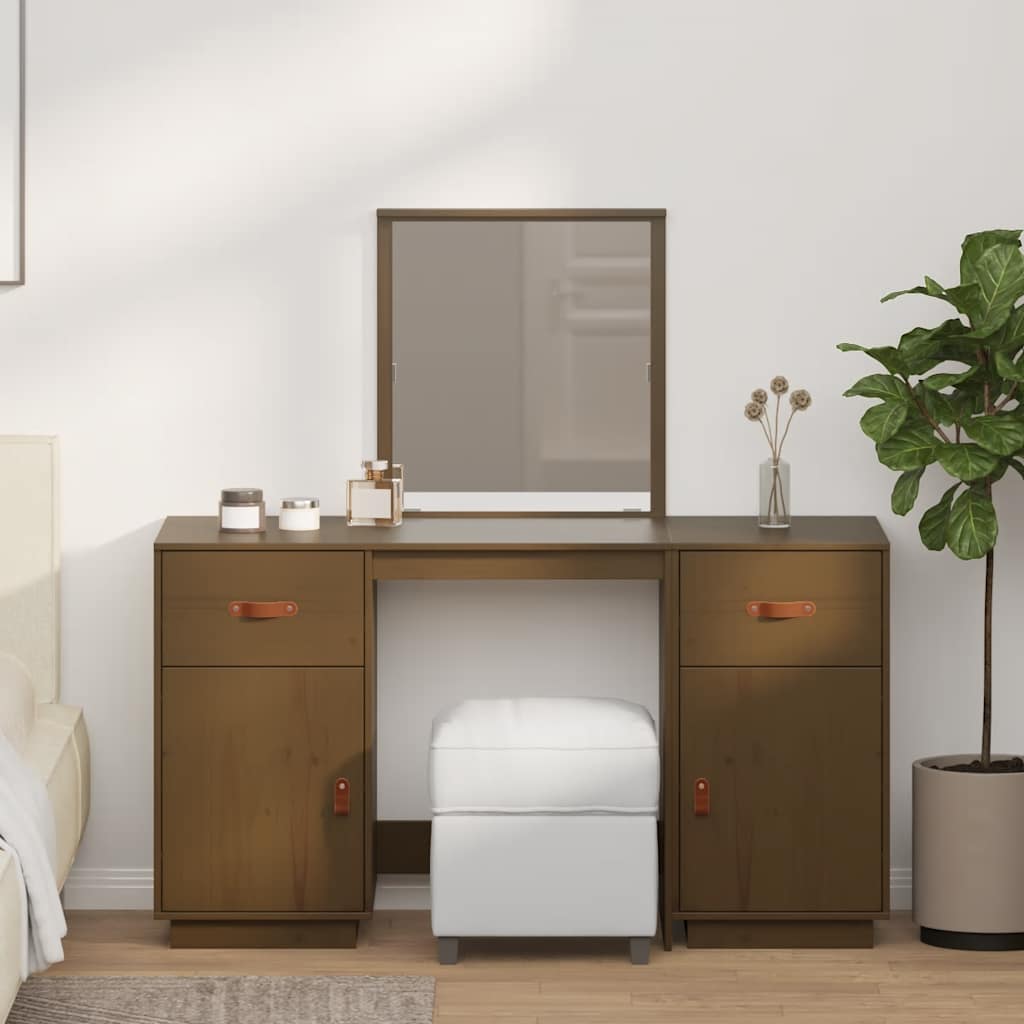 vidaXL Conjunto de toucador com espelho pinho maciço branco