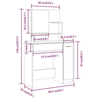 vidaXL Conjunto toucador 86,5x35x136 cm branco
