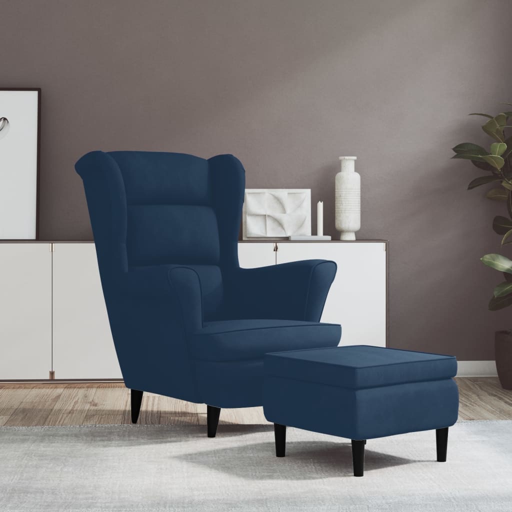 vidaXL Poltrona de descanso com banco veludo azul