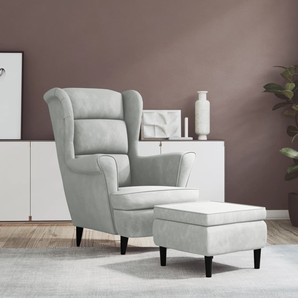 vidaXL Poltrona de descanso com banco veludo azul