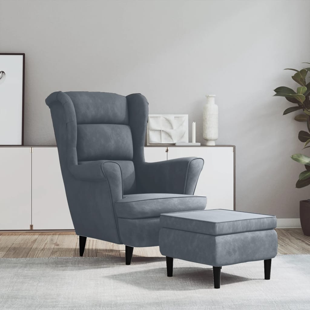 vidaXL Poltrona de descanso com banco veludo azul