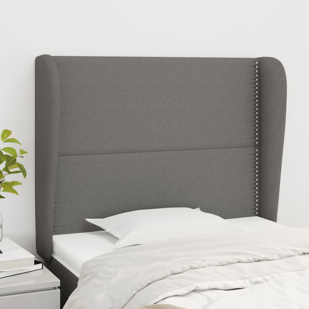 vidaXL Cabeceira de cama c/ abas tecido 83x23x78/88 cm cinzento-claro
