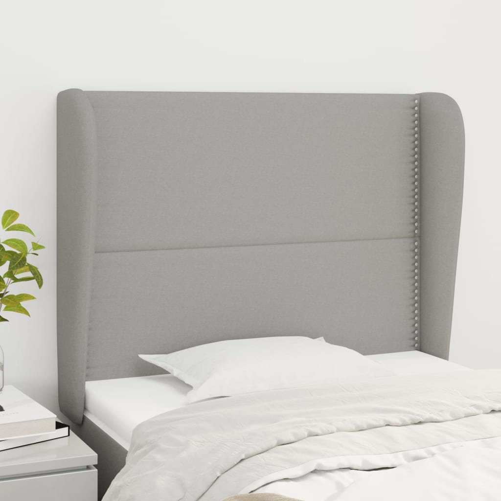 vidaXL Cabeceira de cama c/ abas tecido 83x23x78/88 cm cinzento-claro