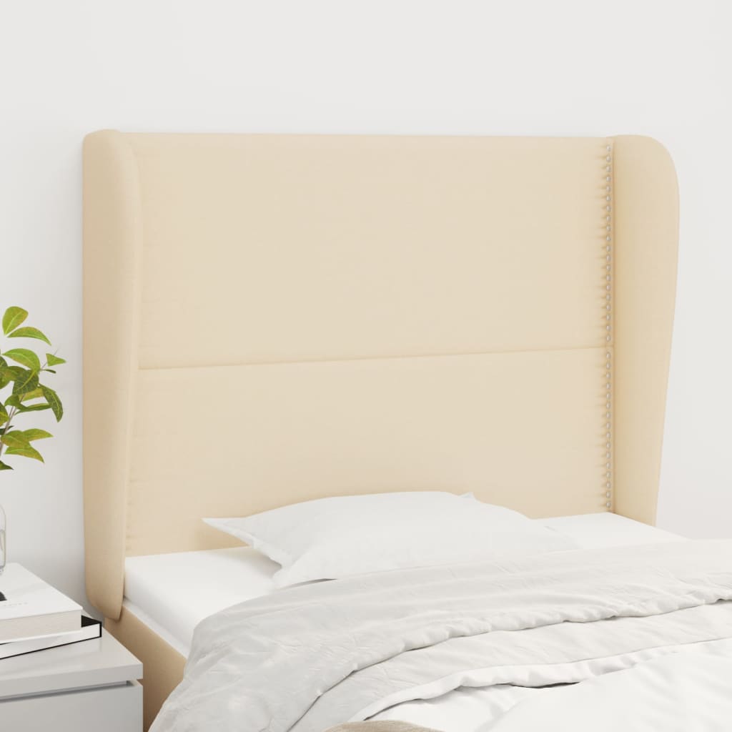 vidaXL Cabeceira de cama c/ abas tecido 83x23x78/88 cm cinzento-claro