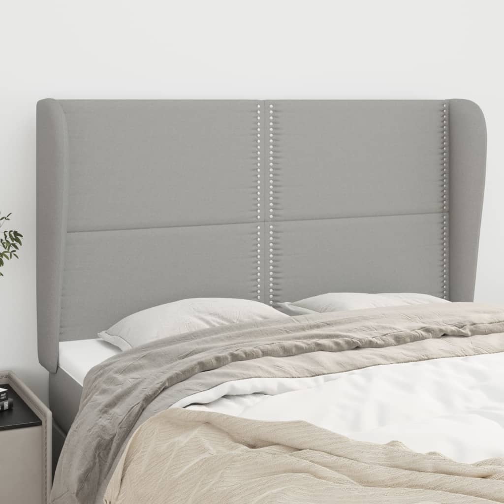 vidaXL Cabeceira de cama c/ abas tecido 83x23x78/88 cm cinzento-claro