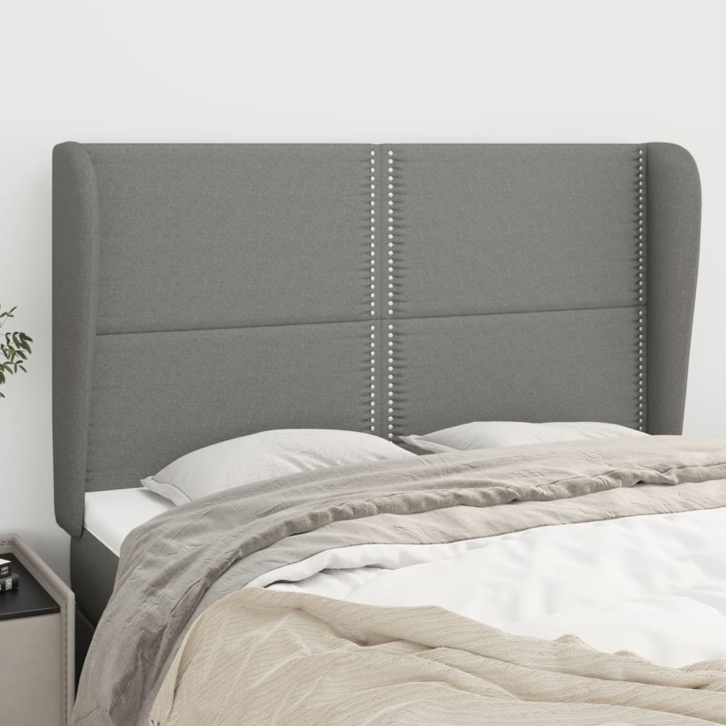 vidaXL Cabeceira de cama c/ abas tecido 83x23x78/88 cm cinzento-claro