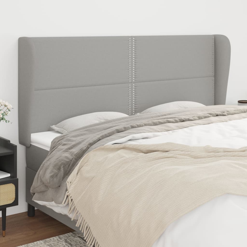 vidaXL Cabeceira de cama c/ abas tecido 83x23x78/88 cm cinzento-claro