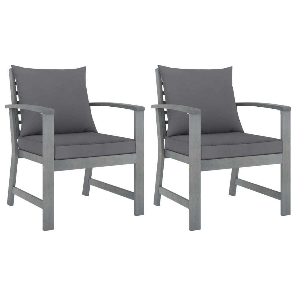 vidaXL Cadeiras jardim 2 pcs c/ almofadões cinza-escuro acácia maciça