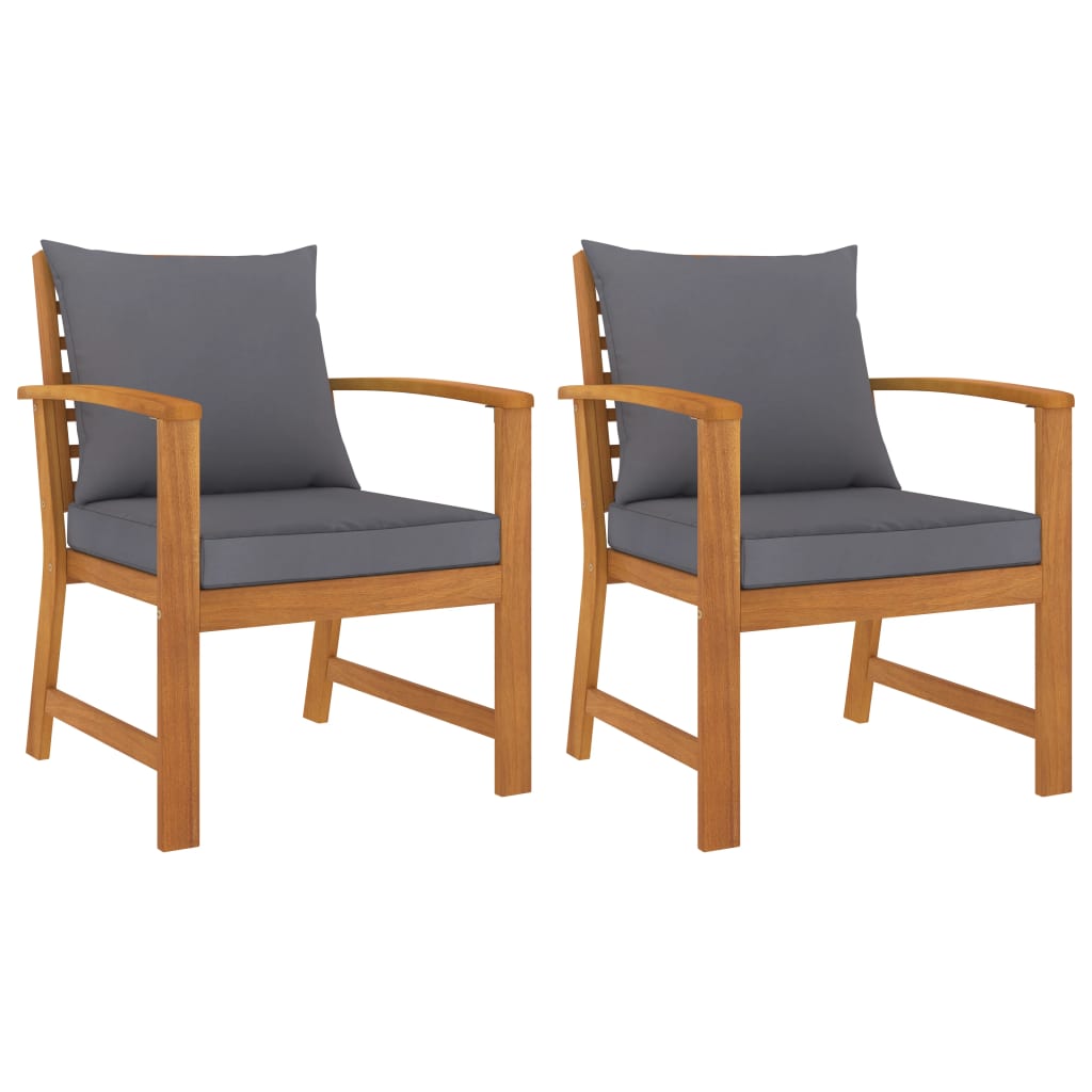 vidaXL Cadeiras jardim 2 pcs c/ almofadões cinza-escuro acácia maciça