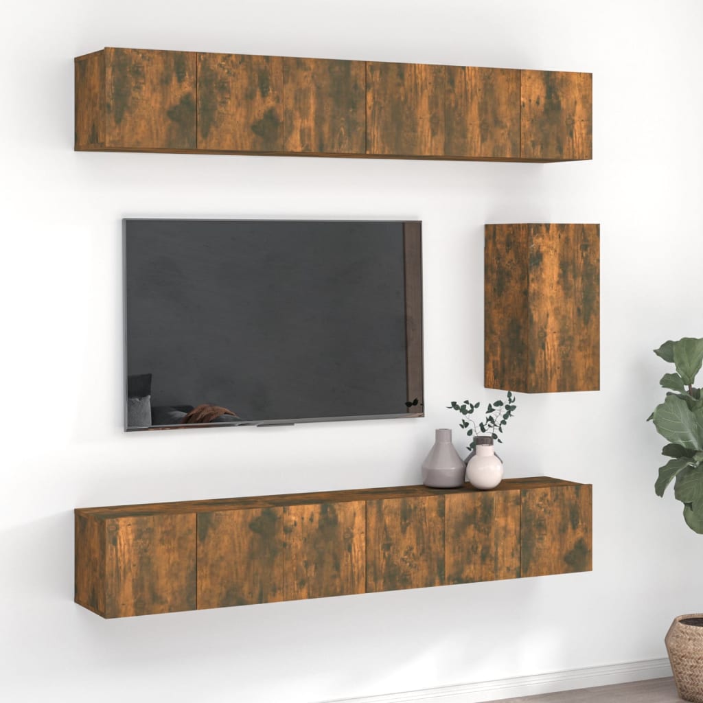 vidaXL 7 pcs conjunto de móveis de TV derivados de madeira branco