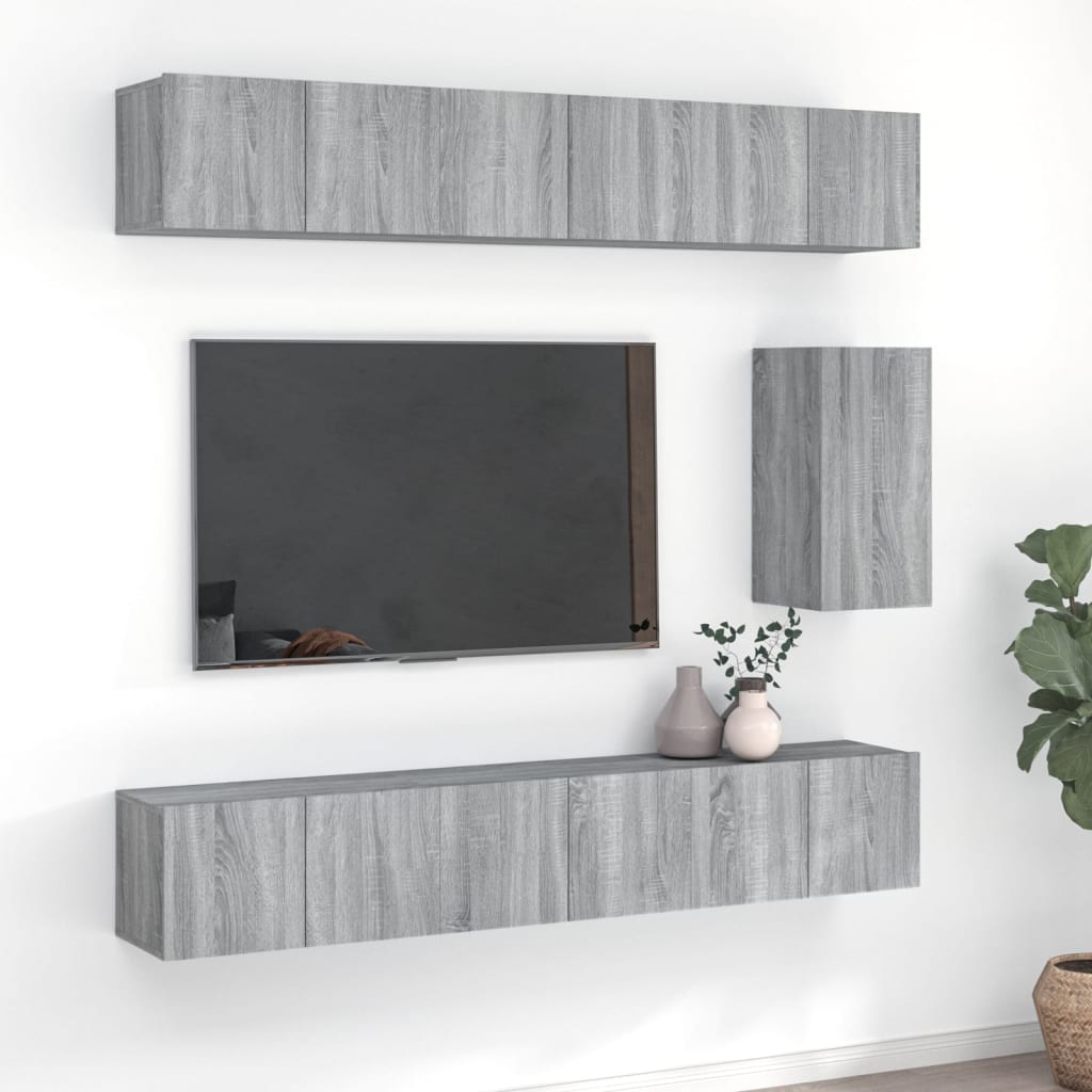 vidaXL 7 pcs conjunto de móveis de TV derivados de madeira branco