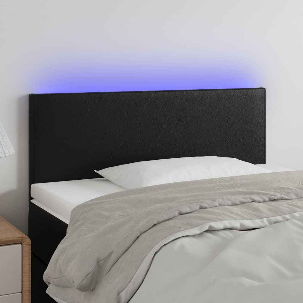 vidaXL Cabeceira de cama c/ LED couro artificial 80x5x78/88 cm preto
