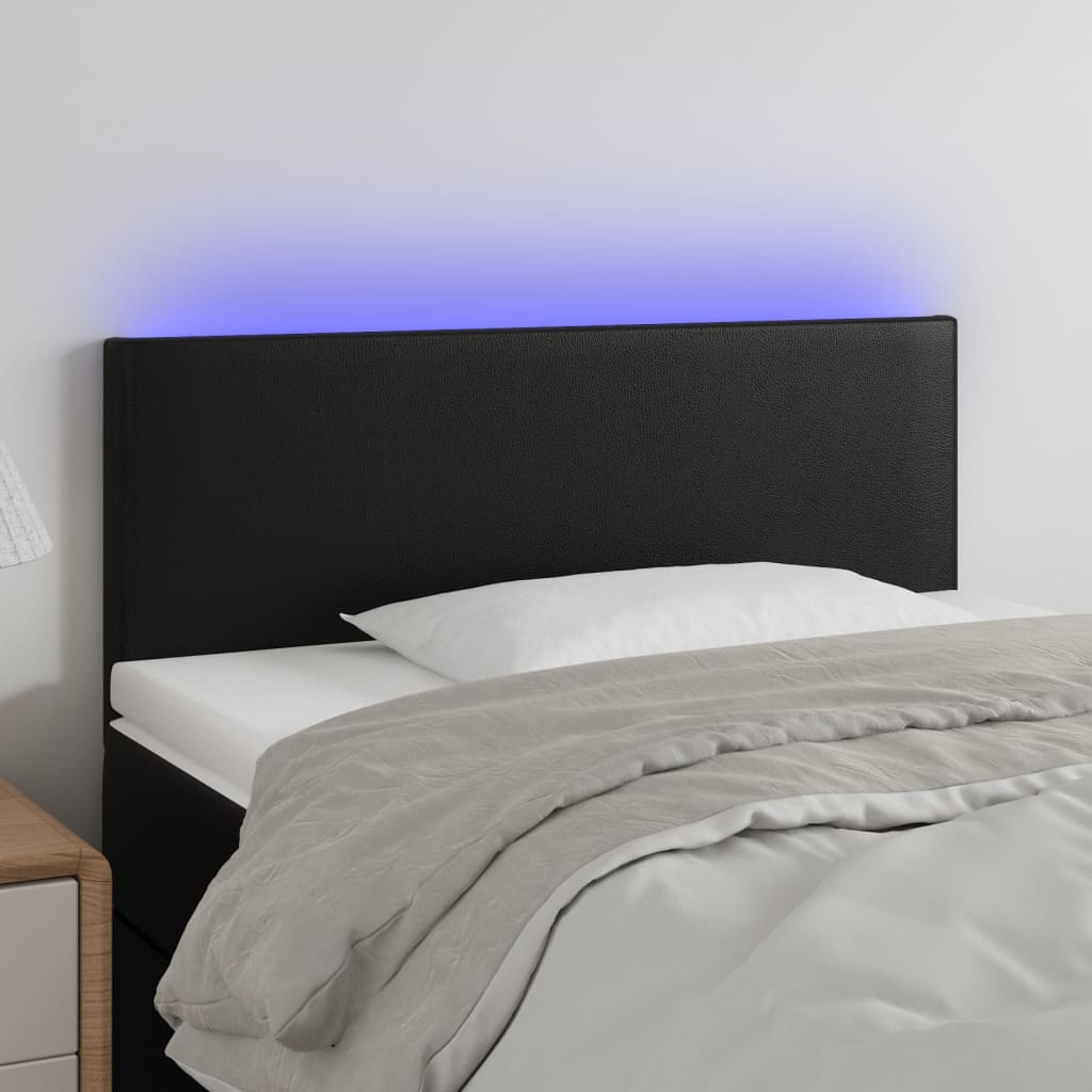 vidaXL Cabeceira de cama c/ LED couro artificial 80x5x78/88 cm preto