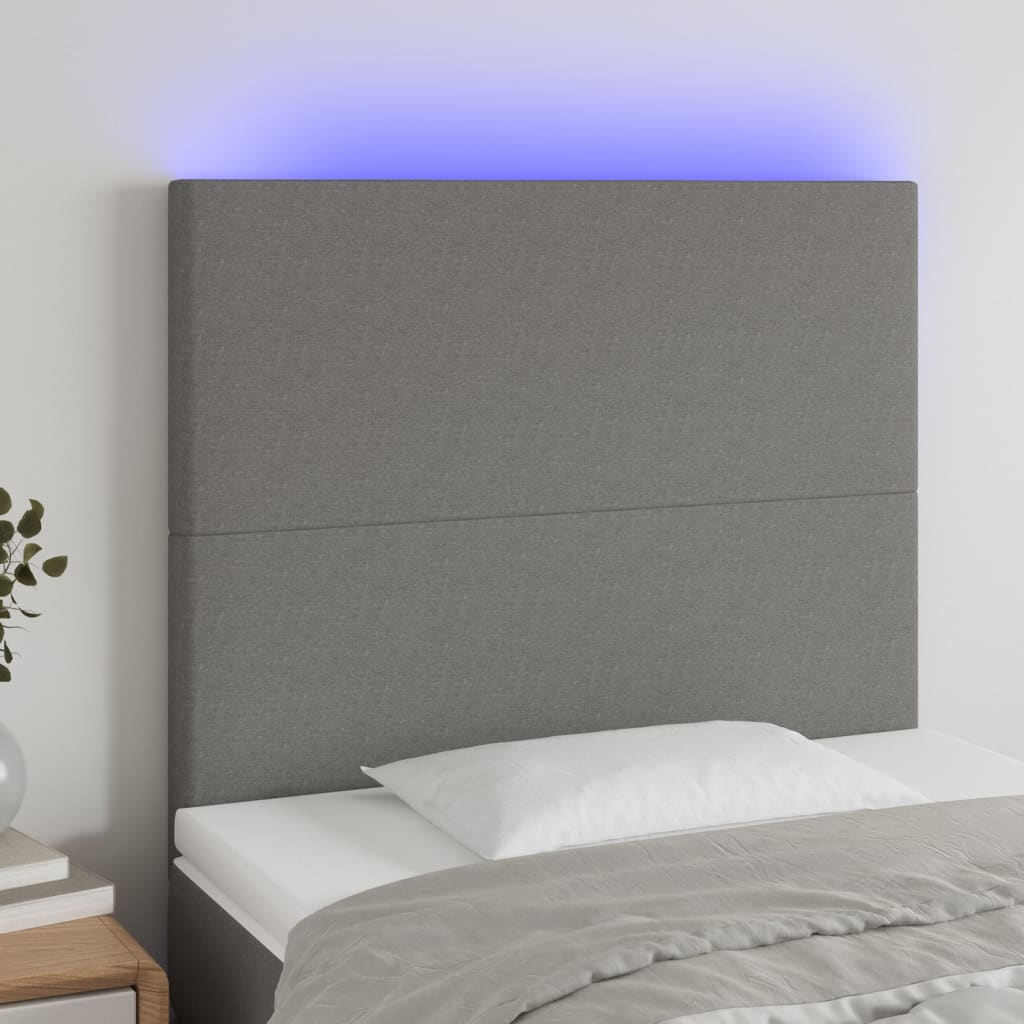 vidaXL Cabeceira de cama c/ luzes LED tecido 80x5x78/88 cm cinza-claro