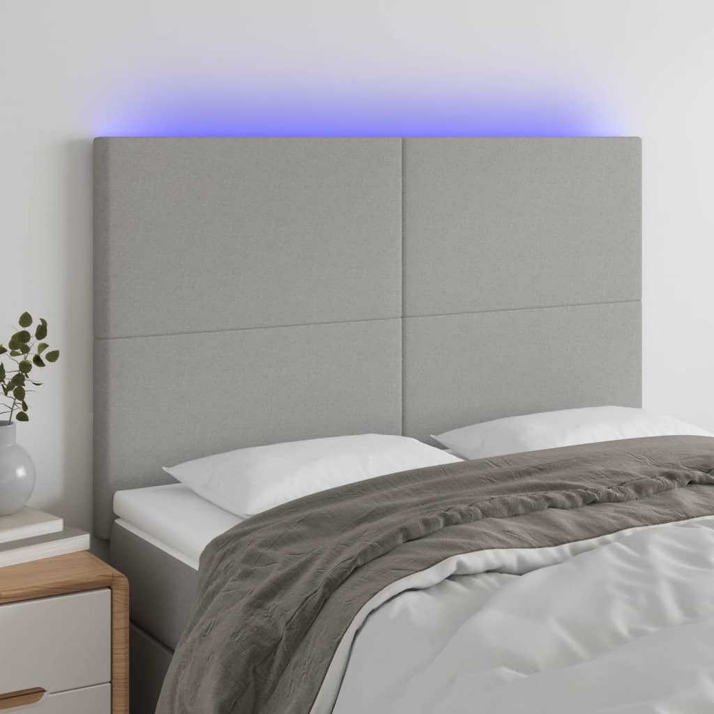 vidaXL Cabeceira de cama c/ luzes LED tecido 80x5x78/88 cm cinza-claro