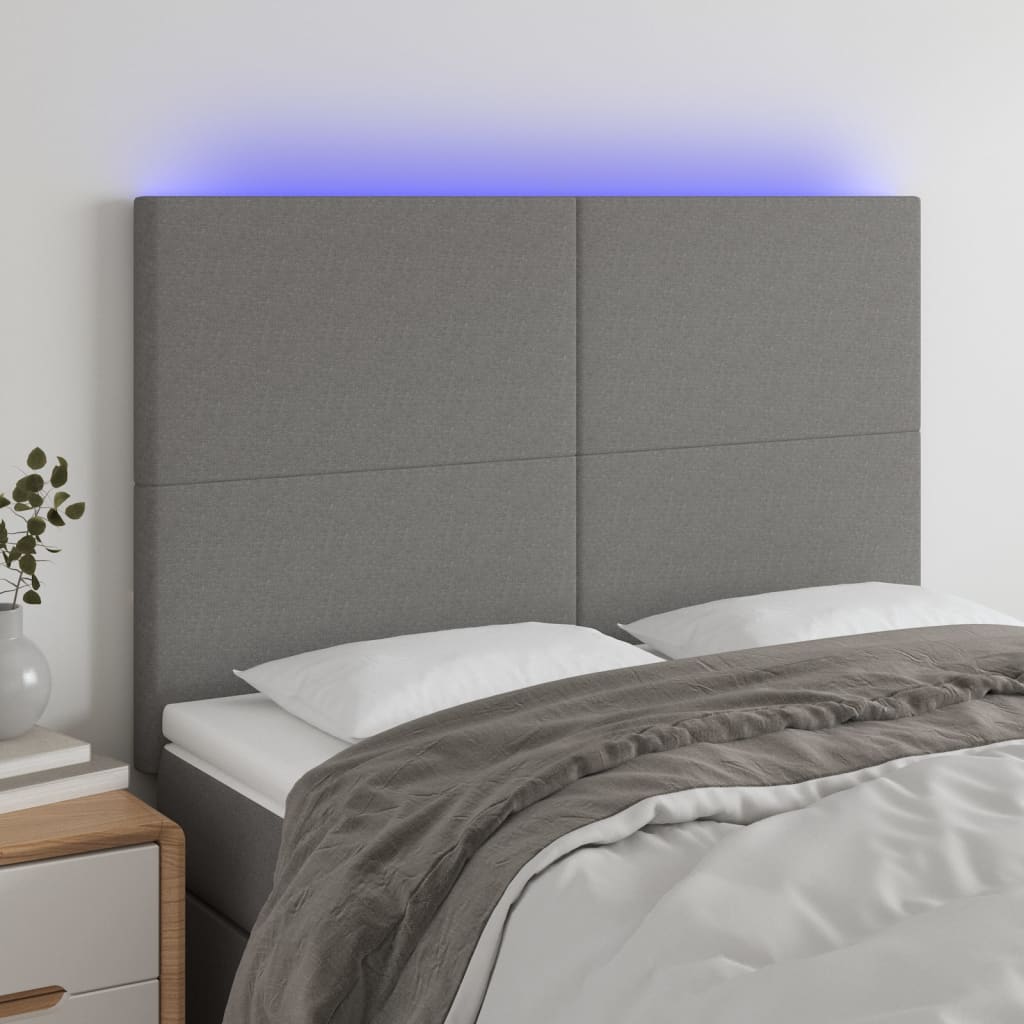 vidaXL Cabeceira de cama c/ luzes LED tecido 80x5x78/88 cm cinza-claro