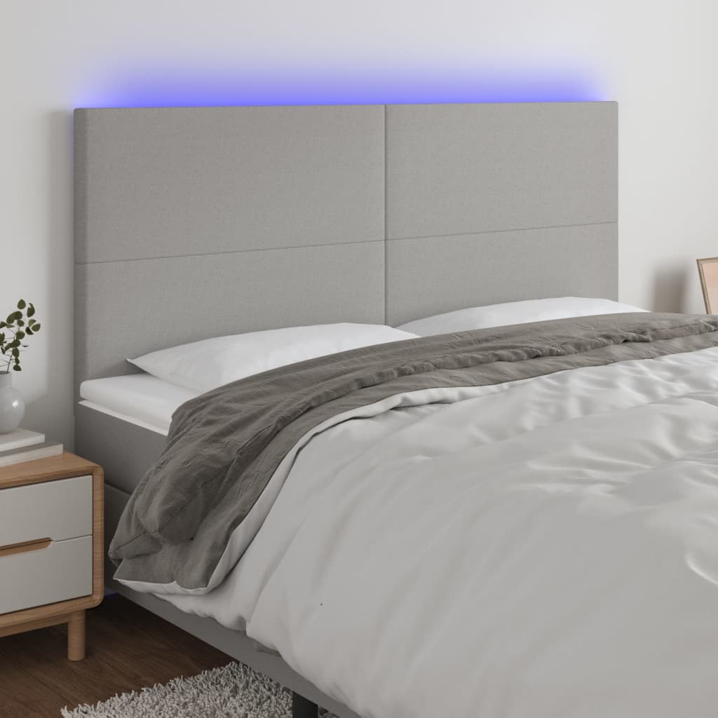 vidaXL Cabeceira de cama c/ luzes LED tecido 80x5x78/88 cm cinza-claro