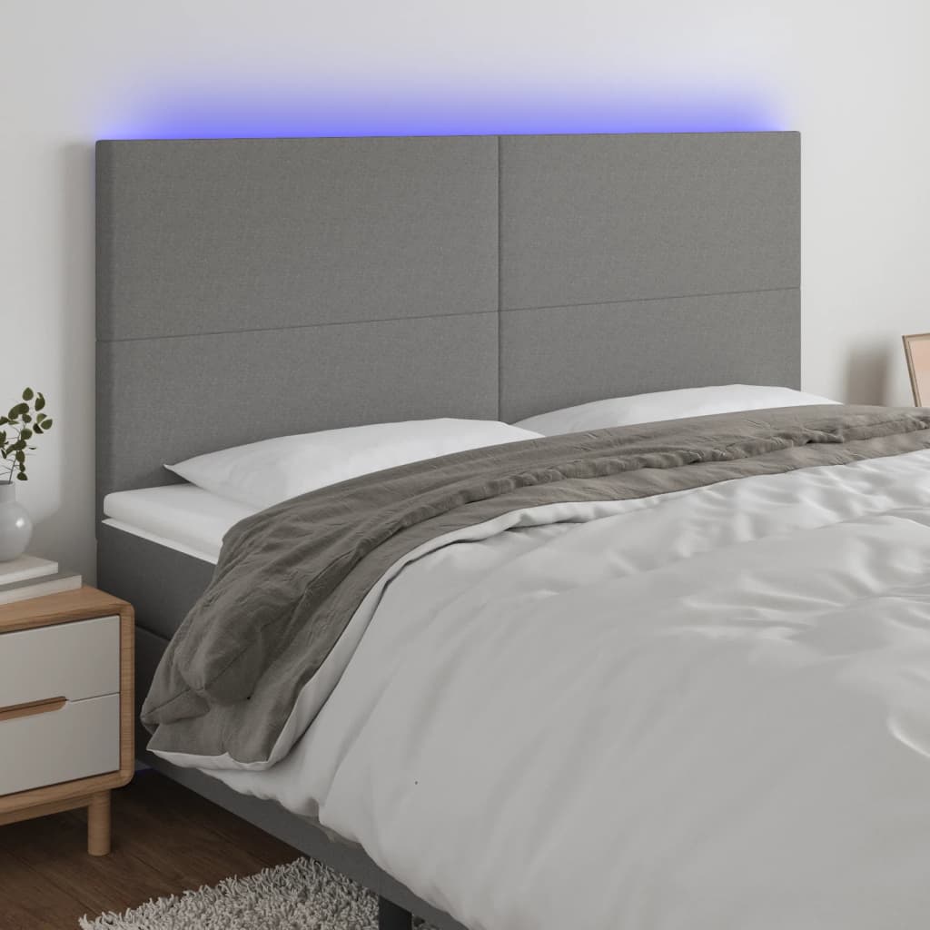 vidaXL Cabeceira de cama c/ luzes LED tecido 80x5x78/88 cm cinza-claro