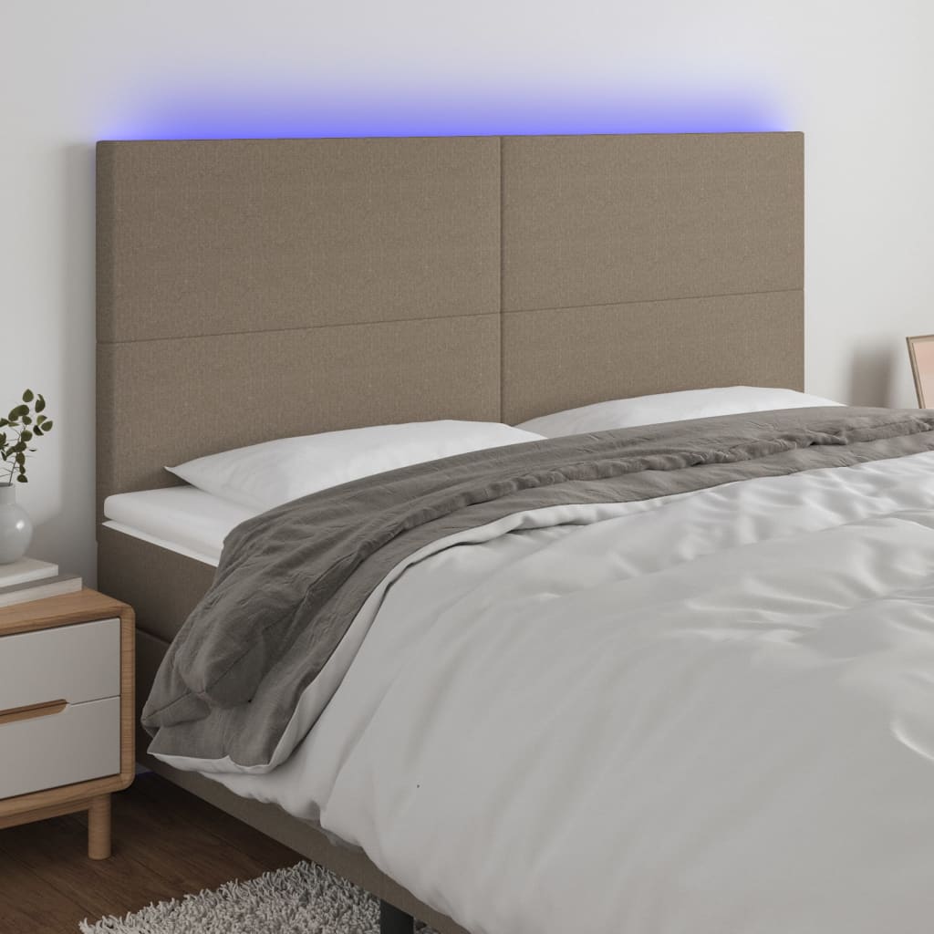 vidaXL Cabeceira de cama c/ luzes LED tecido 80x5x78/88 cm cinza-claro