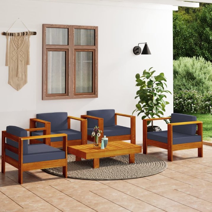 vidaXL 4 pcs conj. lounge jardim c/ almofadões acácia maciça cinzento