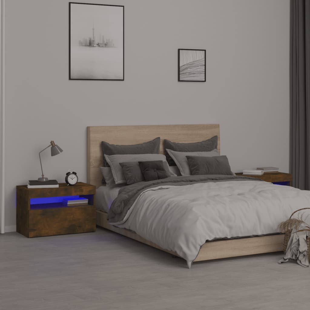 vidaXL Mesa de cabeceira & luzes LED 60x35x40 cm deriv. madeira branco