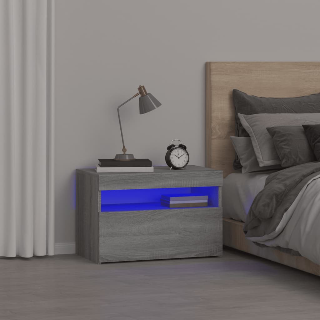 vidaXL Mesa de cabeceira & luzes LED 60x35x40 cm deriv. madeira branco