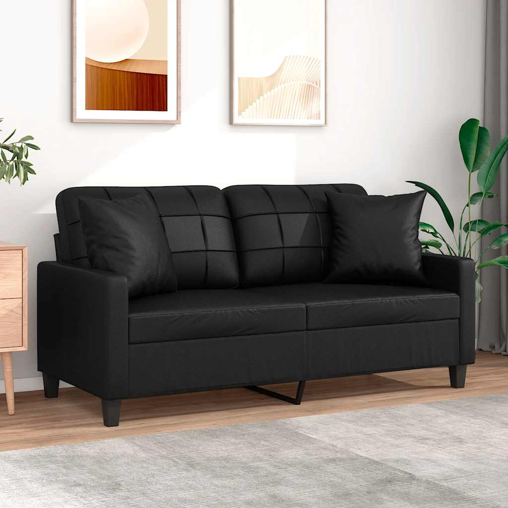 vidaXL Sofá 2 lugares c/ almofadas/almofadões 140cm couro artif. preto