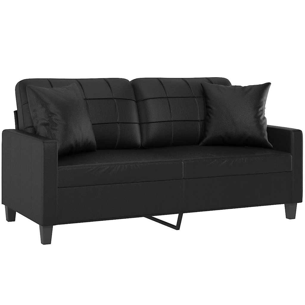 vidaXL Sofá 2 lugares c/ almofadas/almofadões 140cm couro artif. preto