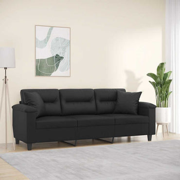 vidaXL Sofá 3 lugares c/ almofadas/almofadões 180cm couro artif. preto