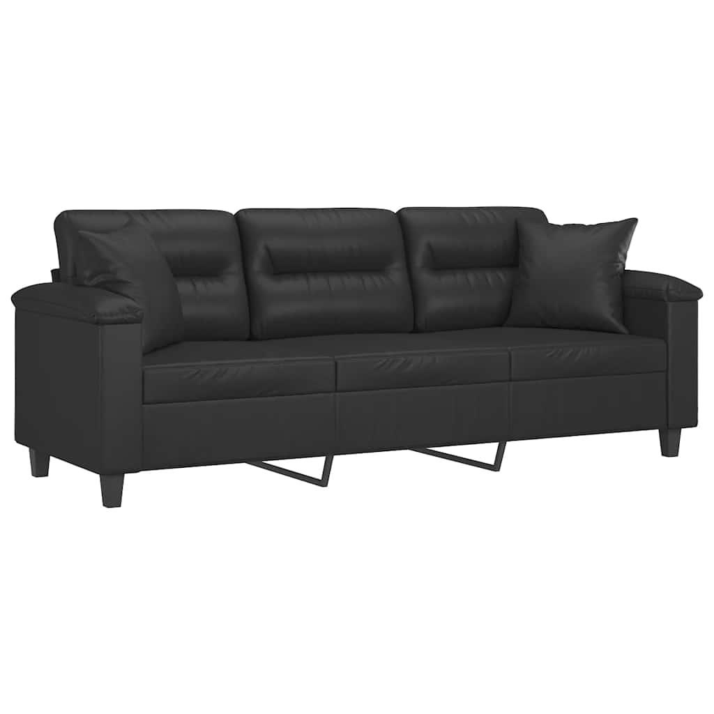 vidaXL Sofá 3 lugares c/ almofadas/almofadões 180cm couro artif. preto