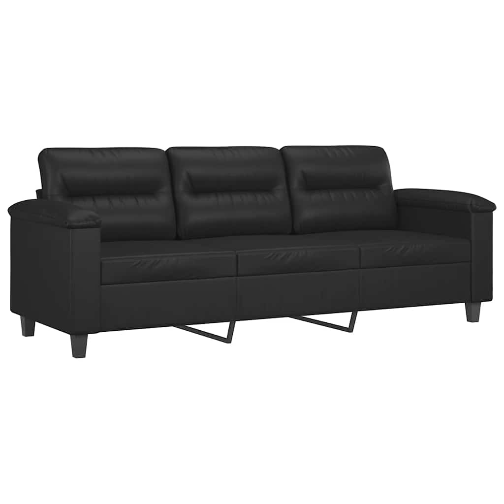 vidaXL Sofá 3 lugares c/ almofadas/almofadões 180cm couro artif. preto