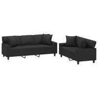 vidaXL 2 pcs conjunto sofás c/ almofadas/almofadões couro artif. preto