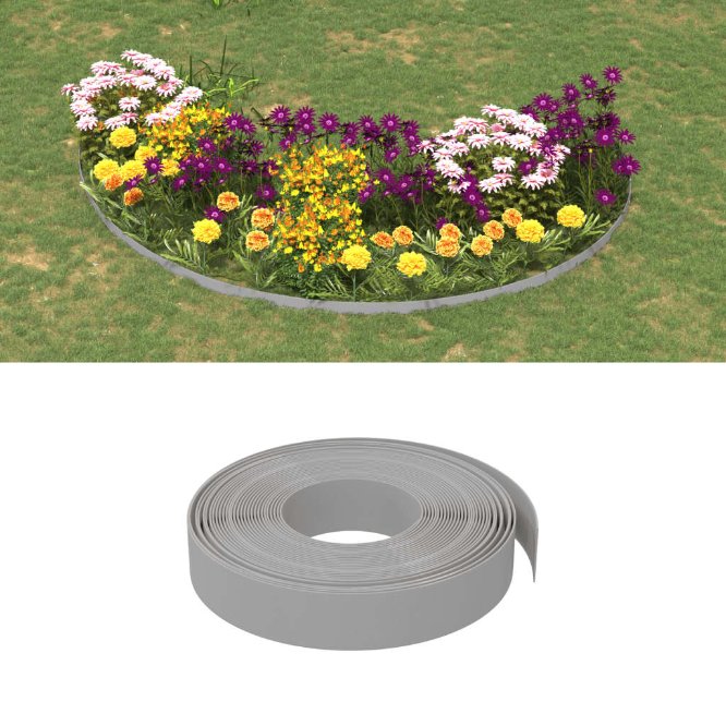 vidaXL Borda de jardim 10 m 10 cm polietileno cinzento