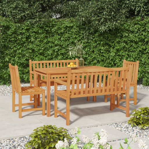vidaXL Conjunto de jantar de jardim de 5 peças, 140x80 cm, madeira de teca maciça