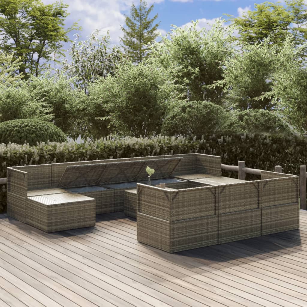 vidaXL 11 pcs conjunto lounge de jardim c/ almofadões vime PE cinzento