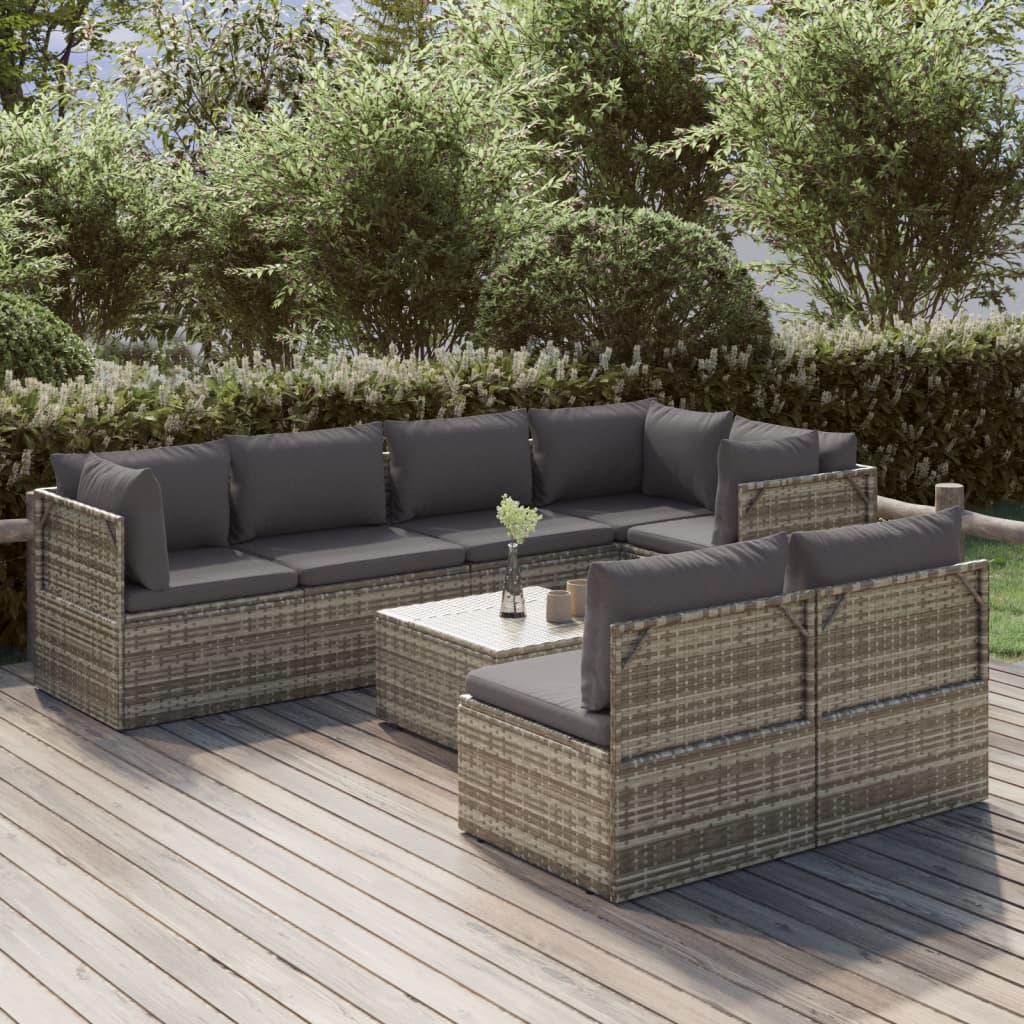 vidaXL 8 pcs conjunto lounge de jardim c/ almofadões vime PE cinzento