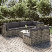 vidaXL 8 pcs conjunto lounge de jardim c/ almofadões vime PE cinzento