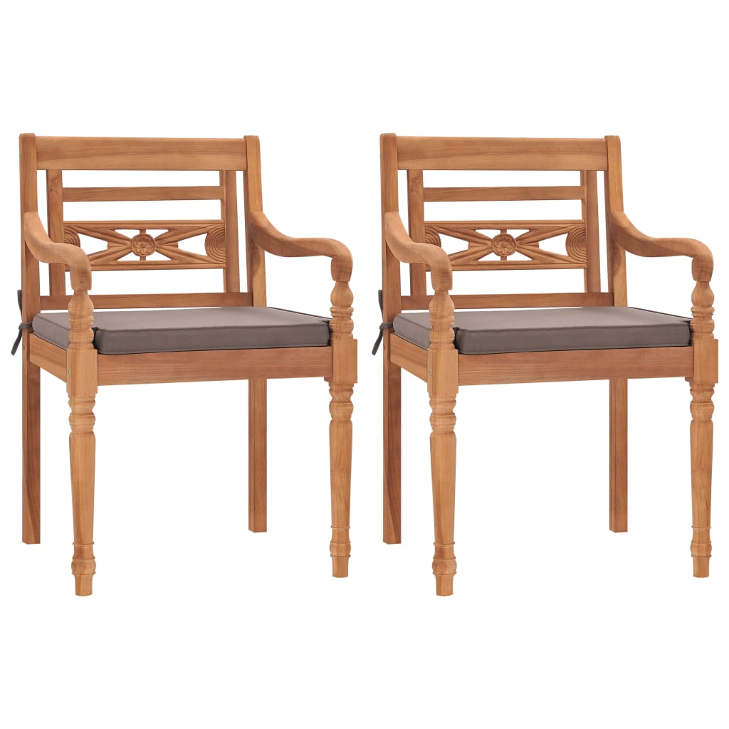 vidaXL Cadeiras Batávia c/ almofadões cinzento-escuro 2pcs teca maciça