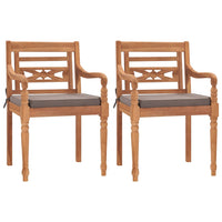 vidaXL Cadeiras Batávia c/ almofadões cinzento-escuro 2pcs teca maciça