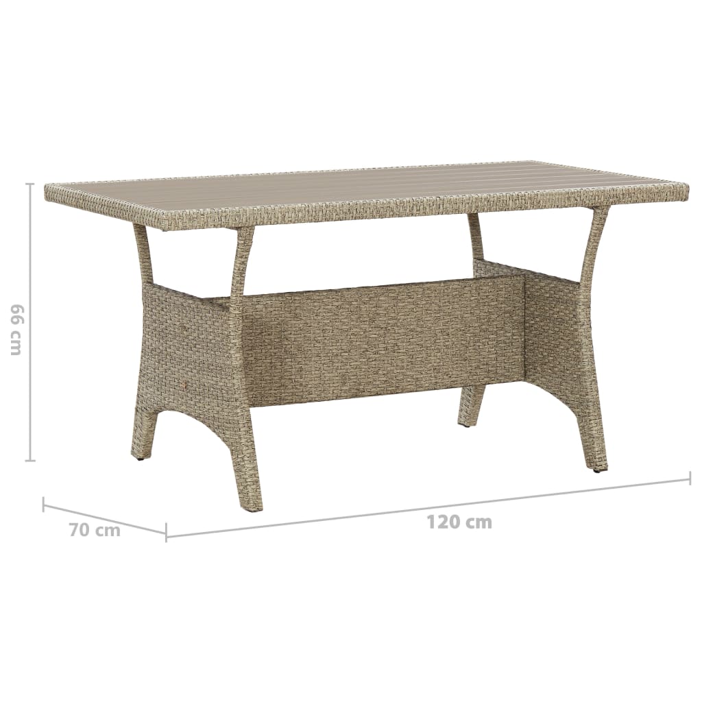 vidaXL Mesa de jardim 120x70x66 cm vime PE cinzento