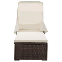 vidaXL Espreguiçadeira com toldo e almofadão vime PE castanho