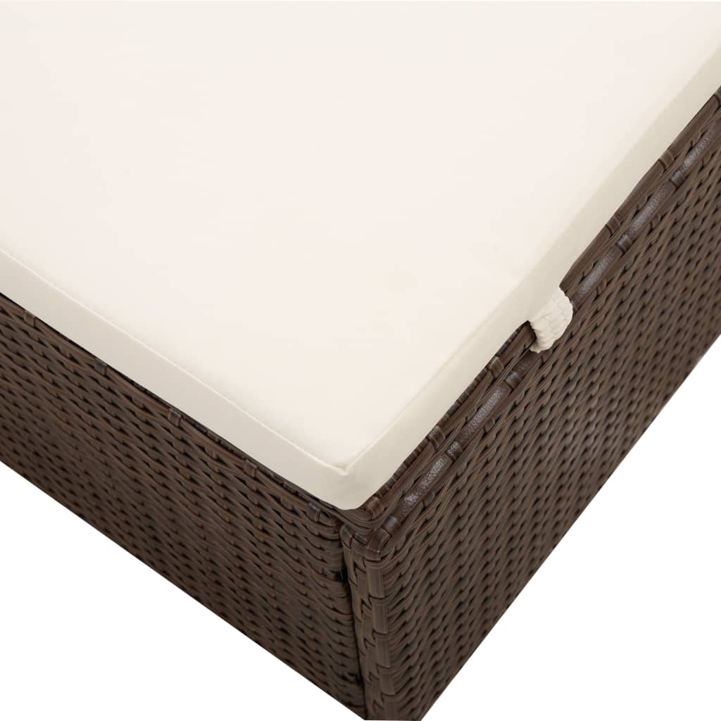 vidaXL Espreguiçadeira com toldo e almofadão vime PE castanho