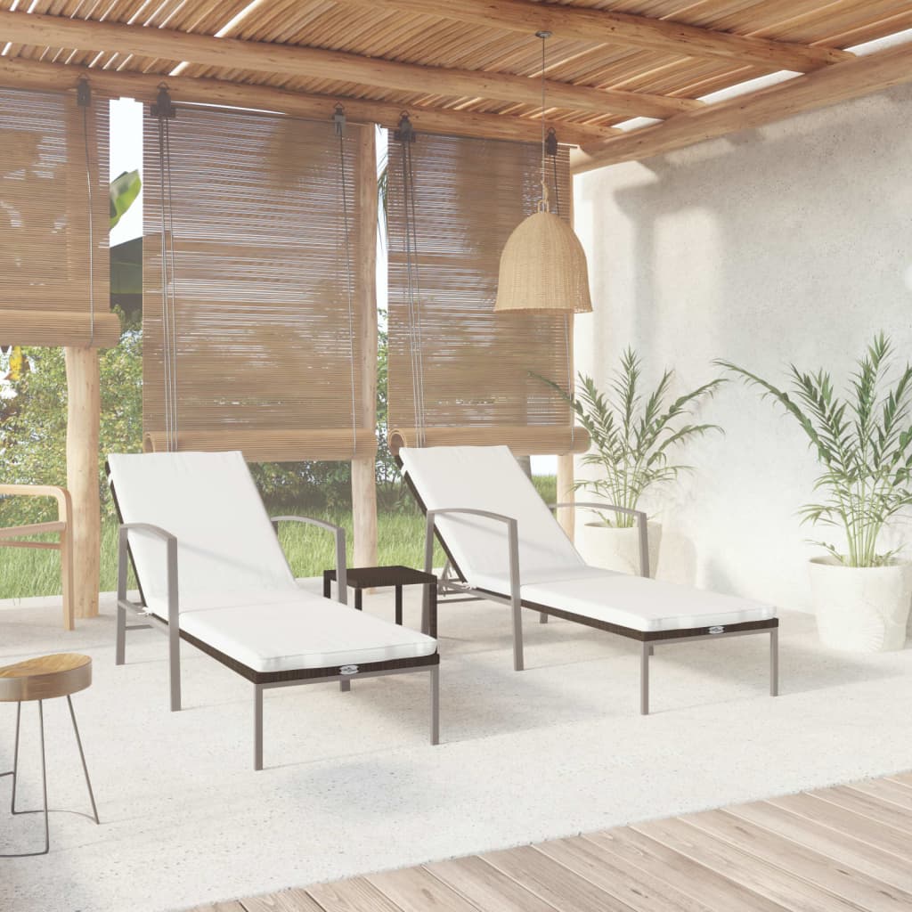 vidaXL Espreguiçadeiras com mesa 2 pcs vime PE castanho