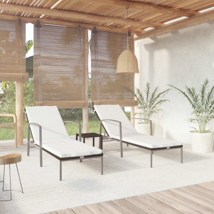 vidaXL Espreguiçadeiras com mesa 2 pcs vime PE castanho