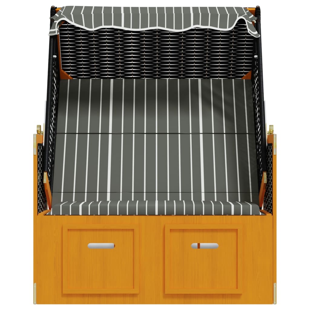 vidaXL Strandkorb com toldo vime PE e madeira maciça preto e cinzento